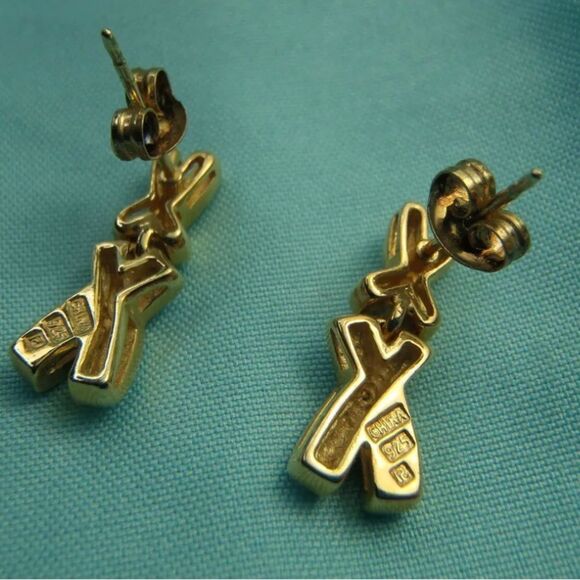 Beautiful 14K Gold Over Sterling Silver X DIAMOND STUD DANGLE Earrings - Picture 6 of 8